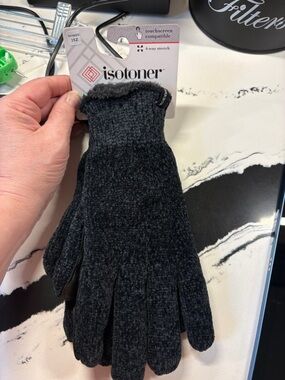 isotoner Dark Charcoal Knit Touchscreen Gloves with Faux-Fur Cuff